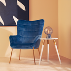 Light Grey Round Top Wooden Side Table with Natural Wood Legs and Gold Trim | Nostra