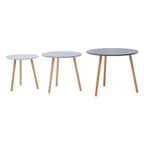 Set of 3 Grey Wooden Round Tables with Natural Wood Legs, Nostra
