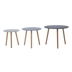 Set of 3 Grey Wooden Round Tables with Natural Wood Legs, Nostra