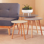 Set of 3 Grey Wooden Round Tables with Natural Wood Legs, Nostra
