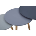 Set of 3 Grey Wooden Round Tables with Natural Wood Legs, Nostra