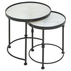 Set of 2 Black Frame and White Marble Top Round Nesting Side Tables | Arcana