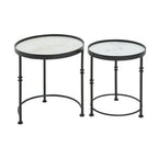 Set of 2 Black Frame and White Marble Top Round Nesting Side Tables | Arcana