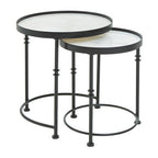 Set of 2 Black Frame and White Marble Top Round Nesting Side Tables | Arcana