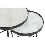 Set of 2 Black Frame and White Marble Top Round Nesting Side Tables | Arcana