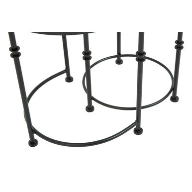 Set of 2 Black Frame and White Marble Top Round Nesting Side Tables | Arcana