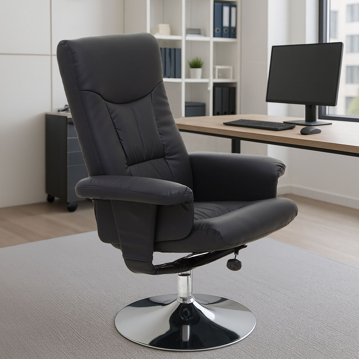 Black Leather Effect Reclining Chair | Denton