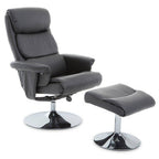 Grey Leather Effect Reclining Chair with Footstool | Denton