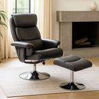 Grey Leather Effect Reclining Chair with Footstool | Denton