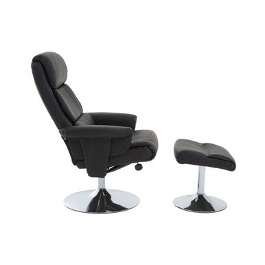 Black Leather Effect Reclining Chair with Footstool | Denton