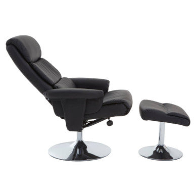 Black Leather Effect Reclining Chair with Footstool | Denton