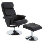 Black Leather Effect Reclining Chair with Footstool | Denton