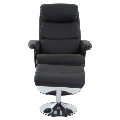 Black Leather Effect Reclining Chair with Footstool | Denton