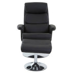 Black Leather Effect Reclining Chair with Footstool | Denton