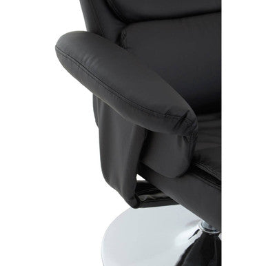 Black Leather Effect Reclining Chair with Footstool | Denton