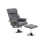 Grey Leather Effect Reclining Chair and Footstool | Denton
