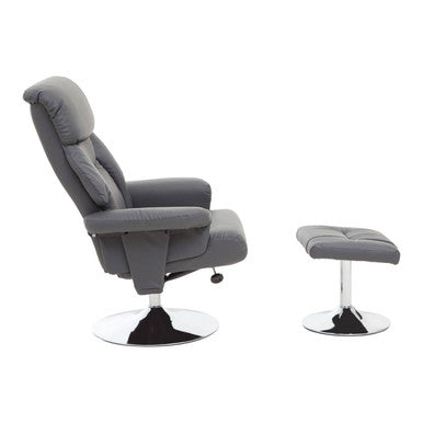 Grey Leather Effect Reclining Chair and Footstool | Denton