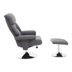 Grey Leather Effect Reclining Chair and Footstool | Denton