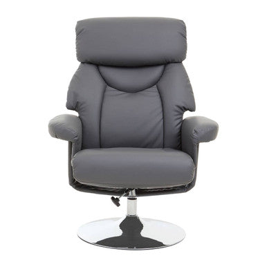 Grey Leather Effect Reclining Chair and Footstool | Denton