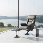 Grey Leather Effect Reclining Chair and Footstool | Denton