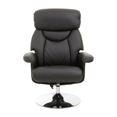 Black Leather Effect Reclining Chair and Footstool | Denton