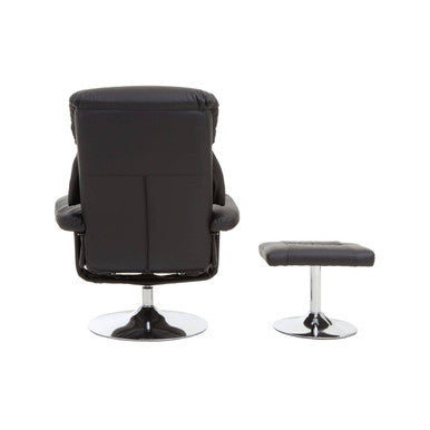 Black Leather Effect Reclining Chair and Footstool | Denton