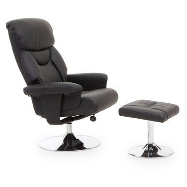 Black Leather Effect Reclining Chair and Footstool | Denton