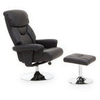 Black Leather Effect Reclining Chair and Footstool | Denton