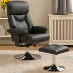 Black Leather Effect Reclining Chair and Footstool | Denton