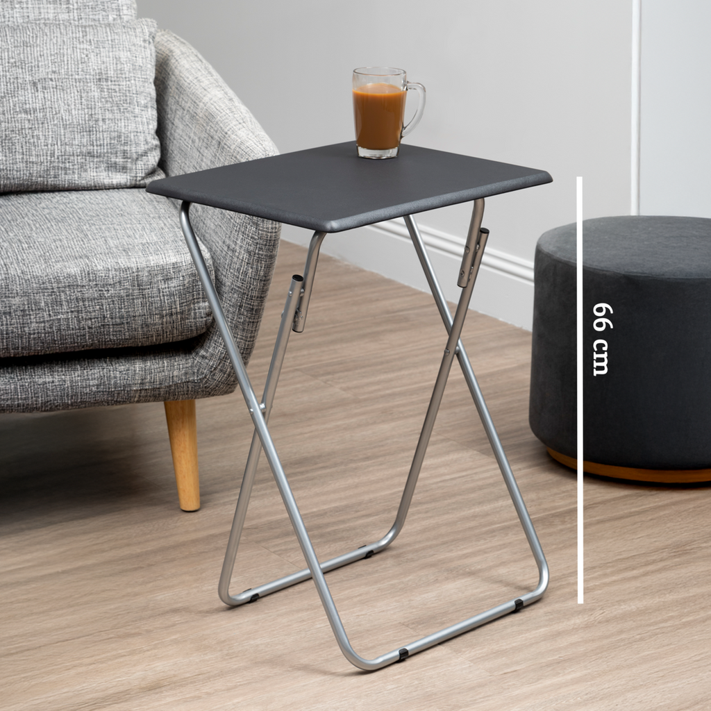 Black Wooden Top Folding Table with Silver Frame | Bernie