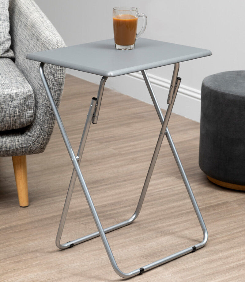 Grey Wooden Top Folding Table with Silver Frame | Bernie