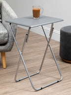 Grey Wooden Top Folding Table with Silver Frame | Bernie