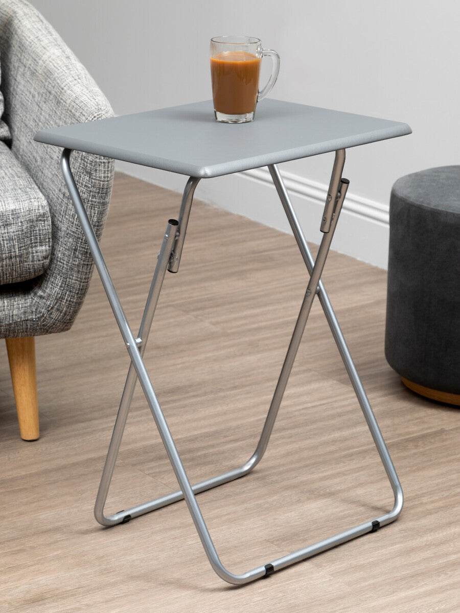 Grey Wooden Top Folding Table with Silver Frame | Bernie