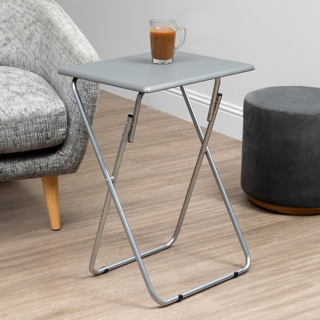 Grey Wooden Top Folding Table with Silver Frame | Bernie