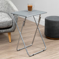 Grey Wooden Top Folding Table with Silver Frame | Bernie