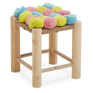 Pink Blue and Yellow Pom Pom Stool | West Village
