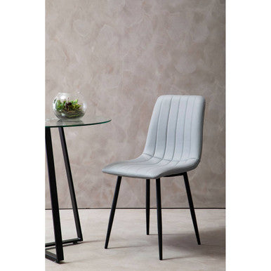 Set of 4 Light Grey Leather Effect Dining Chairs | Tiana