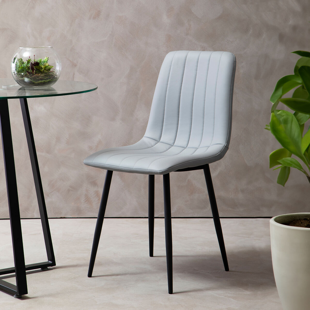 Set of 4 Light Grey Leather Effect Dining Chairs | Tiana