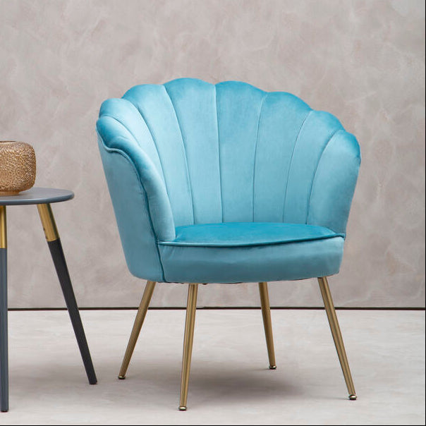 Aqua Blue Velvet Scalloped Chair | Ovala