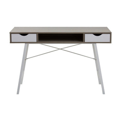 Light Oak Veneer Effect 2 Drawer Desk in White Finish Frame | Bradbury