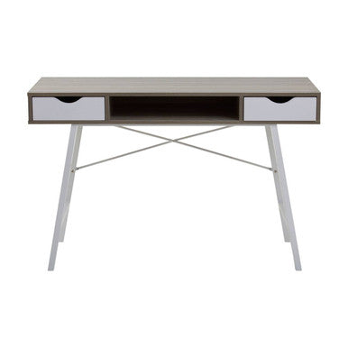 Light Oak Veneer Effect 2 Drawer Desk in White Finish Frame | Bradbury