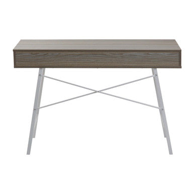 Light Oak Veneer Effect 2 Drawer Desk in White Finish Frame | Bradbury