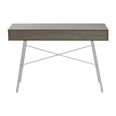 Light Oak Veneer Effect 2 Drawer Desk in White Finish Frame | Bradbury