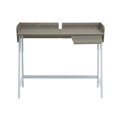 Light Oak Veneer Effect 1 Drawer Desk in White Finish Frame | Bradbury