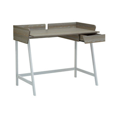 Light Oak Veneer Effect 1 Drawer Desk in White Finish Frame | Bradbury