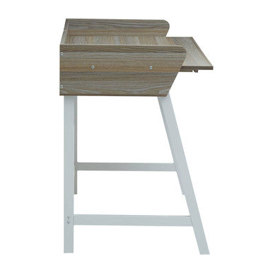 Light Oak Veneer Effect 1 Drawer Desk in White Finish Frame | Bradbury
