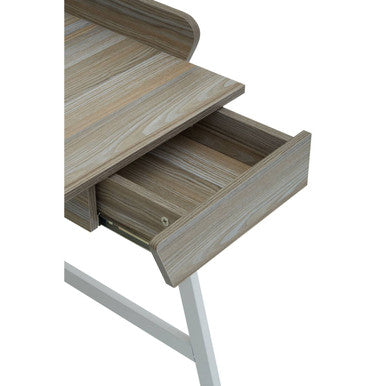 Light Oak Veneer Effect 1 Drawer Desk in White Finish Frame | Bradbury