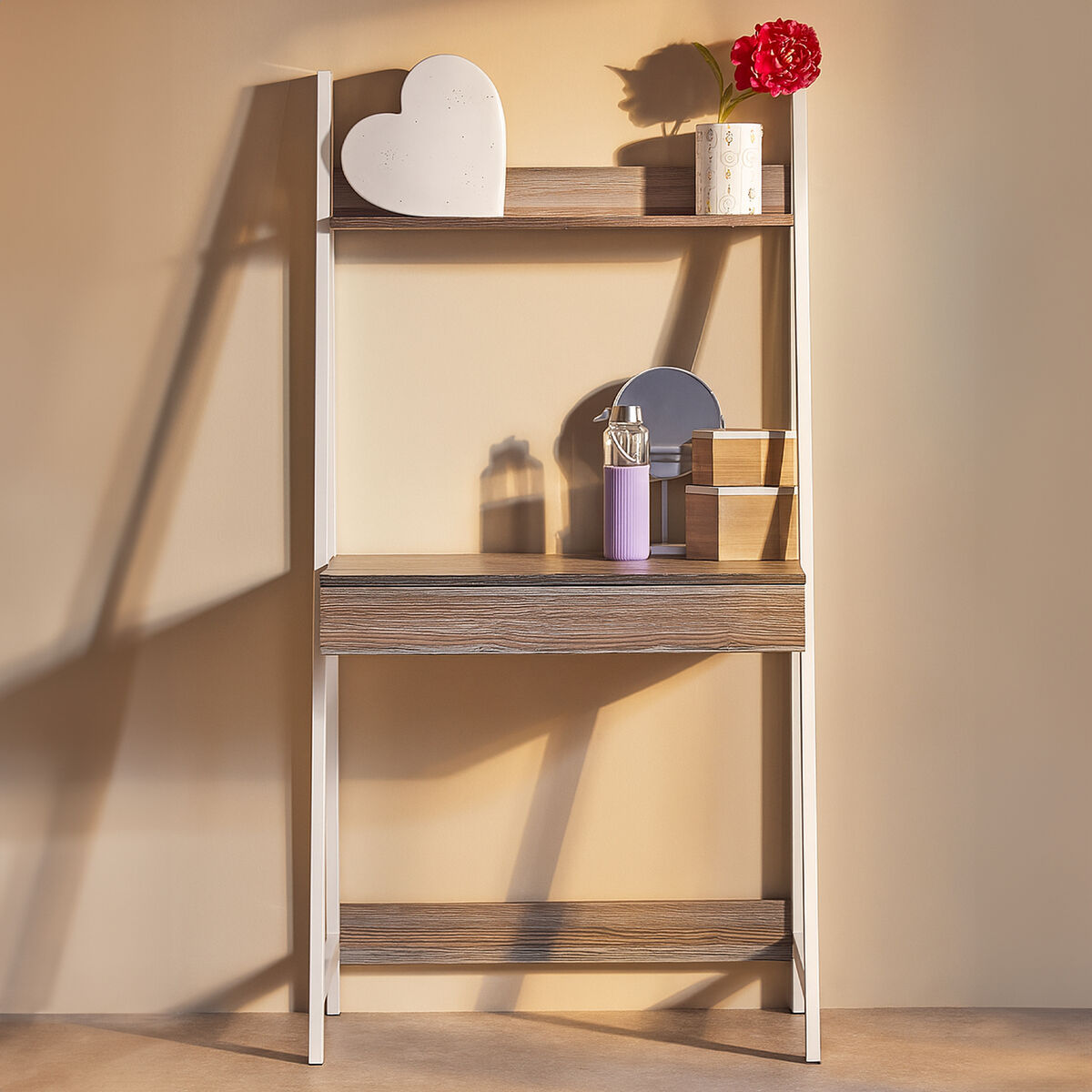 Light Oak Veneer Effect One Drawer Desk with Shelves | Bradbury
