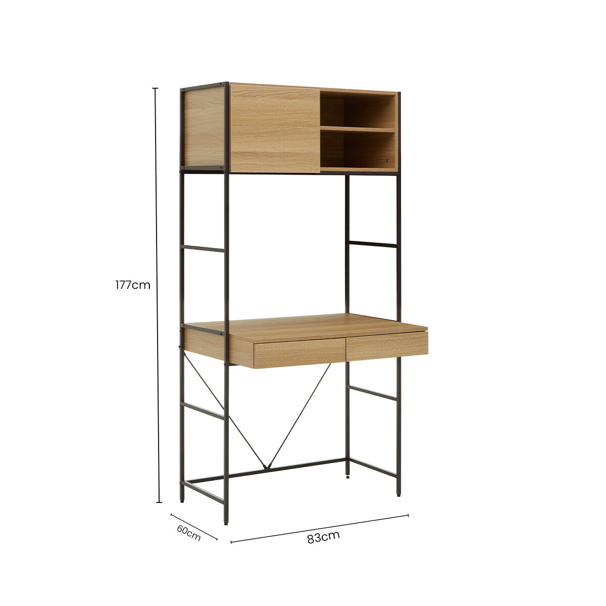 Natural Oak Effect Desk with Drawer and Shelves | Bradbury