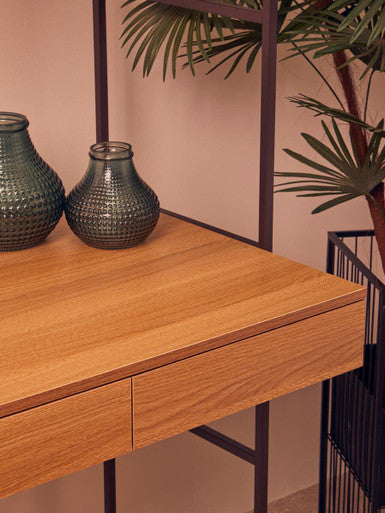 Natural Oak Effect Desk with Drawer and Shelves | Bradbury